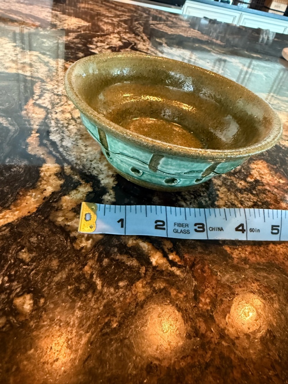 Handcrafted Ceramic Serving Bowl in Green and Brown - Picture 5 of 6